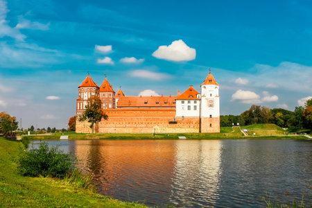 Ancient Mir Castle of 13th century, Belarus. textured wallのeditorial素材
