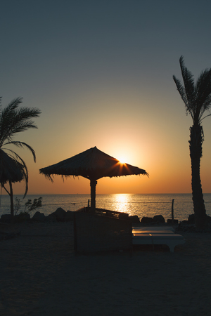 Sun over Hotel beach red sea egyptの写真素材