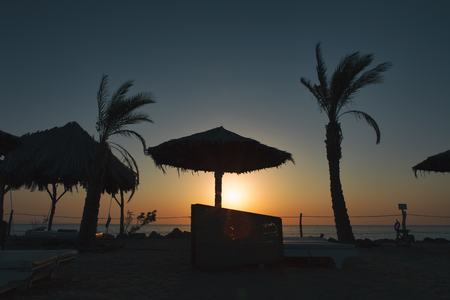 Sun over Hotel beach red sea egyptの写真素材