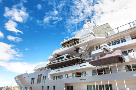 Barcelona, Spain - April 17, 2016: Big yacht liner lying at Port Vell Marine close to the Rambla del Marのeditorial素材