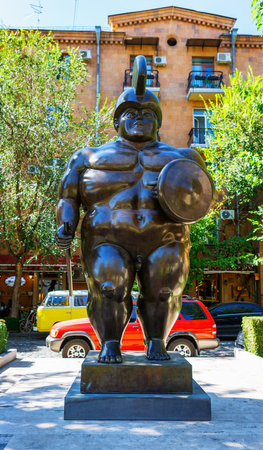Yerevan, Armenia - 26 September 2016: Statue Roman Gladiator near the Yerevan Cascade, a giant stairway in Yerevan, Armenia.のeditorial素材