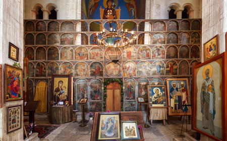 Interior of Church Barakoni, located Racha region of Georgia, lower Svaneti mountainsのeditorial素材
