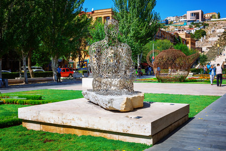 Yerevan, Armenia - 26 September, 2016: The sculpture, Jaume Plensa, Spain, Shadows, located in Cafesjian Art Center gardenのeditorial素材