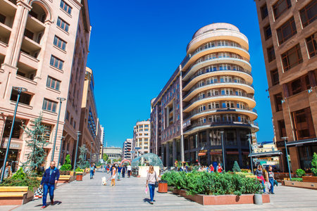 Yerevan, Armenia - 26 September, 2016: The Northern Avenue - shopping pedestrian streen in city center of Yerevan. Best place for the shopping and relax in local restaurant or lounge barのeditorial素材