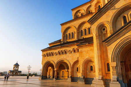 Tbilisi, Georgia - 8 October 2016: Tbilisi Sameba Cathedral Tsminda (Holy Trinity) biggest curch...