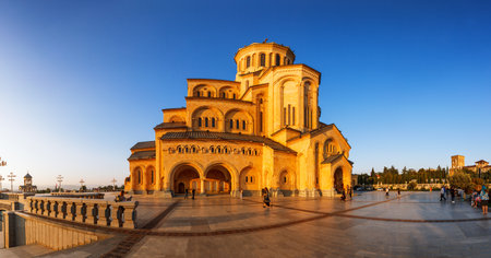 Tbilisi, Georgia - 8 October 2016: Tbilisi Sameba Cathedral Tsminda (Holy Trinity) biggest curch...