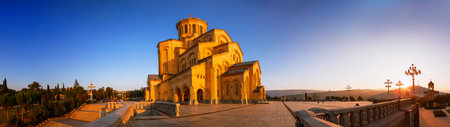Tbilisi, Georgia - 8 October 2016: Panorama of Tbilisi Sameba Cathedral Tsminda (Holy Trinity) biggest curch Orthodox Cathedral in Caucasus region, Eurasia, Georgia. Exterior. Front viewのeditorial素材