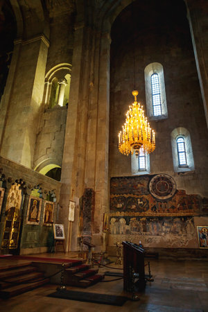 Mtskheta, Georgia - October 4, 2016: Interior of Svetitskhoveli Orthodox Cathedral in Mtskheta,...