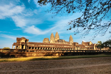 Side Front view of Angkor wat main temple in Siem Reap, Cambodiaの写真素材
