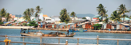 Phu Quoc, Vietnam - 14 January, 2015: Lifestyle of fishermen on their boats in An Thoi pier village, Phu Quoc island, Vietnamのeditorial素材