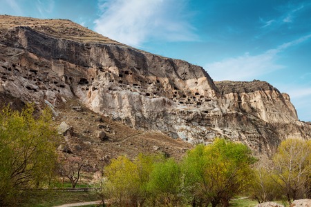 Panoramic view of Vardzia cave city-monastery. Vardzia was excavated in the Erusheti Mountain on the left bank of the Kura River, thirty kilometres from Aspindza, one of the main attractions of Georgiaの写真素材