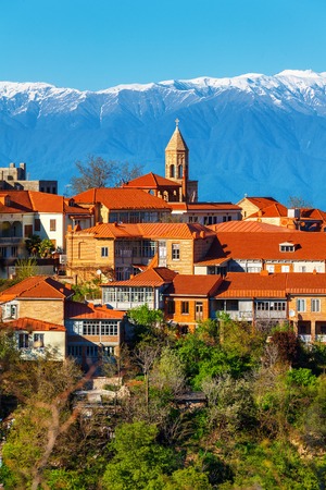 Magic View of Signagi and Alazani Valley on sunset. The heart of Georgia's wine-growing regions. View on the rooftopsの写真素材