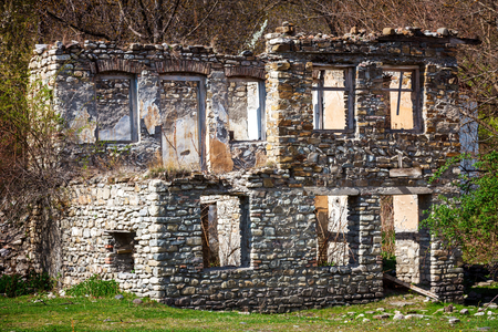 Abandoned chapel of Nice panoramic view of the church Ananuri, standing on the shore of the reservoir Zhinvali.の写真素材