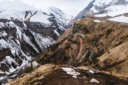 Caucasian Mountain in winter. Cross Pass in Georgia. Gudauri District. Source of Aragvi River. View...