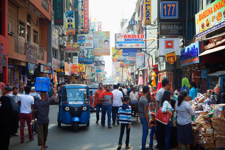 Colombo, Sri Lanka - 11 February 2017: Street near the Pettah Market or Manning Market. Pettah Market located in the suburb of Pettah in Colombo, Sri Lanka. Close to fort districtのeditorial素材