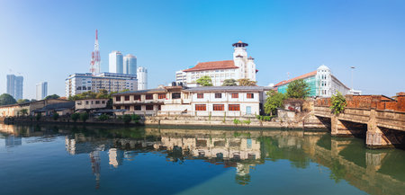 Colombo, Sri Lanka - 11 February 2017: Panoramic view on Young men's Buddhist assiciation, skyscrapers of World Trade from Srilanka Custom's Head office in fort Pettah district by Mawatha bridgeのeditorial素材