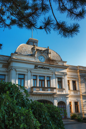 Kragujevac, Serbia - July 18, 2016: Stara Livnica district, Zastava old Abandoned Zastava factory in Kragujevac, Serbia. Wonderful building with old clockのeditorial素材