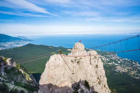 View of peak Ai-Petri and main area in Ai-Petri and cablewa. Crimea. Main ridge of Crimean mountains. An array Ai-Petri Yaylaの写真素材