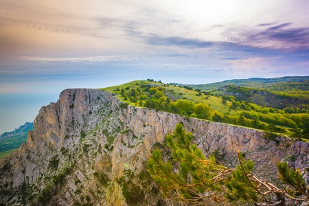 Beautiful mountain hill path road panoramic landscape.の写真素材