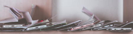 warranty repair Smart-phone. several phones are on the shelf in the service center. Selective focus,...