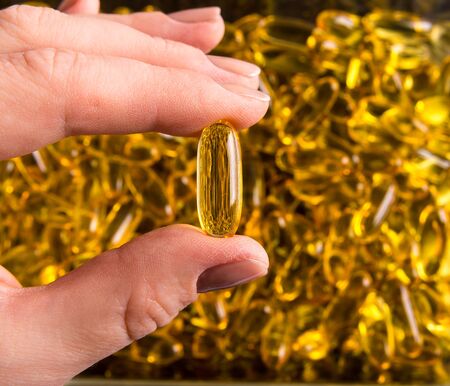 Fish oil, soft capsule, omega, supplement capsules  close upの写真素材