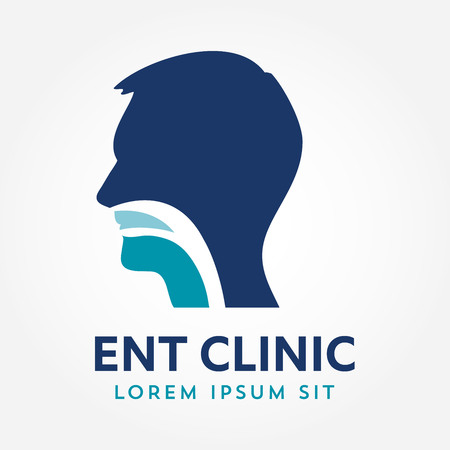 ENT logo template. Head for ear, nose, throat doctor specialists. logo concept. Line vector icon. Editable stroke. Flat linear illustration isolated on white backgroundのイラスト素材