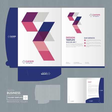 Corporate Business Design Folder Template for digital technology company. Element of stationery, people community friends presentation business, working promotion, Blue, Red,のイラスト素材