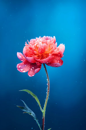 Pink peony with water drops on the petalsの素材