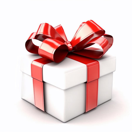 Gift with red ribbon on white backgroundの素材