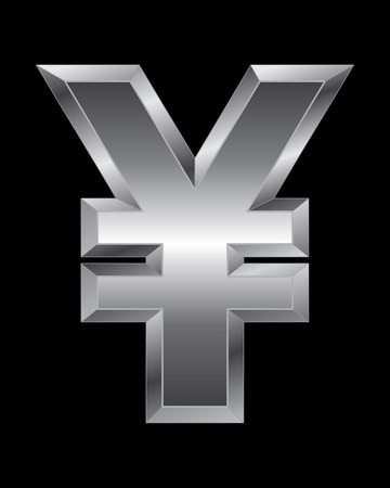 rectangular beveled metal font - yen and yuan currency symbol, vectorのイラスト素材