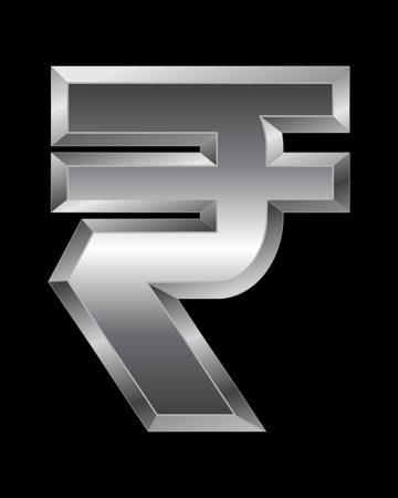 rectangular beveled metal font - rupee currency symbol, vectorのイラスト素材