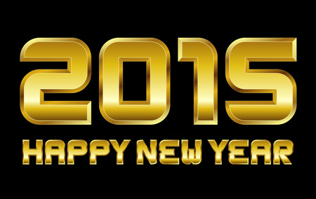 happy new year 2015 - rectangular beveled golden font, vectorのイラスト素材