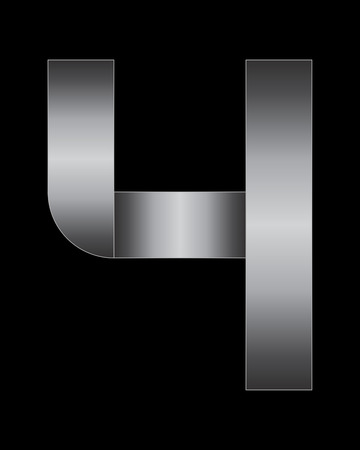 rectangular bent metal font - number 4のイラスト素材