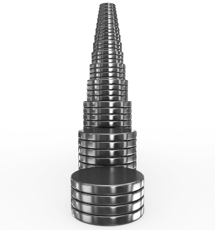 metal coins stairs on whiteの写真素材