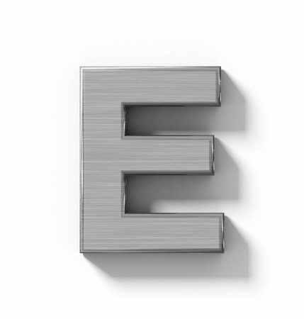 letter E 3D metal isolated on white with shadow - orthogonal projection - 3d renderingの写真素材