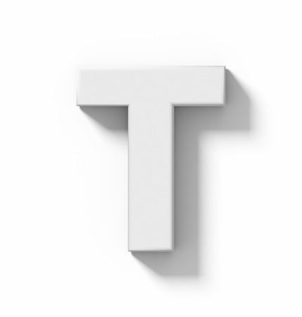 letter T 3D white isolated on white with shadow - orthogonal projection - 3d renderingの写真素材