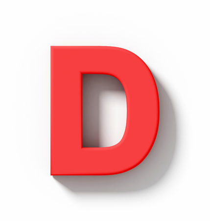 letter D 3D red isolated on white with shadow - orthogonal projection - 3d renderingの写真素材