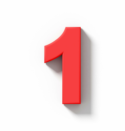 number 1 3D red isolated on white with shadow - orthogonal projection - 3d renderingの写真素材