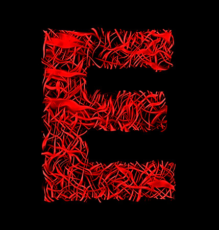 letter E red artistic fiber mesh style isolated on black backgroundの写真素材
