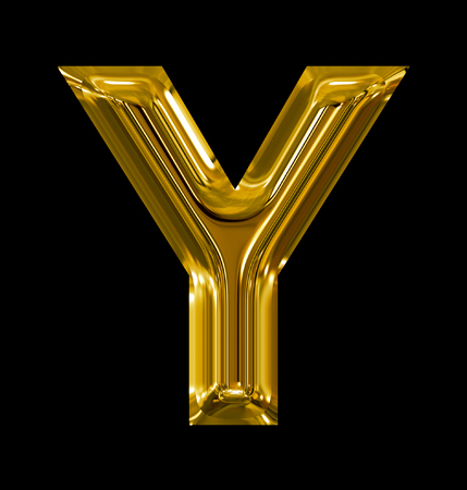 letter Y rounded shiny golden isolated on black backgroundの写真素材