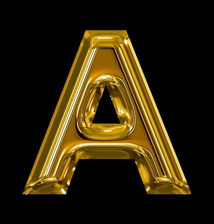 letter A rounded shiny golden isolated on black backgroundの写真素材