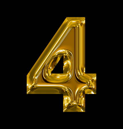 number 4 rounded shiny golden isolated on black backgroundの写真素材