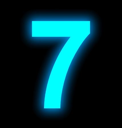 number 7 neon light full isolated on black background