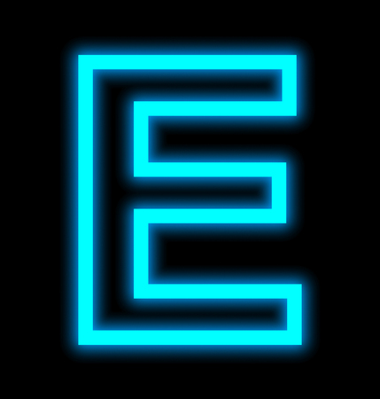 letter E neon lights outlined isolated on black backgroundの写真素材