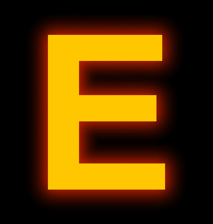 letter E neon light full isolated on black backgroundの写真素材