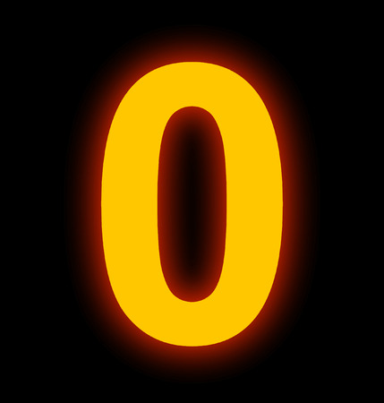 number 0 neon light full isolated on black backgroundの写真素材
