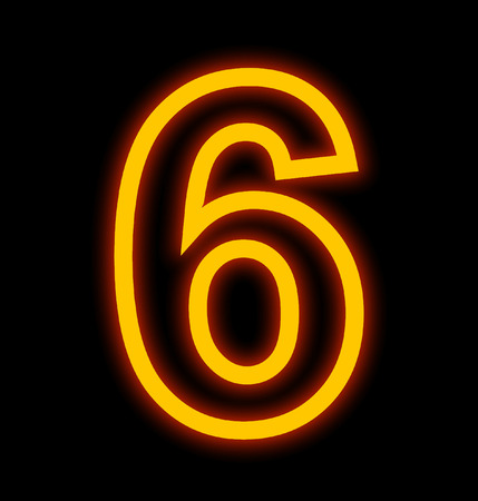 number 6 neon lights outlined isolated on black backgroundの写真素材