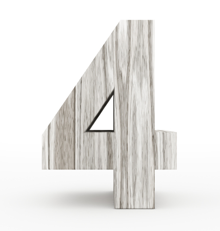 number 4 3d wooden isolated on white - 3d renderingの写真素材