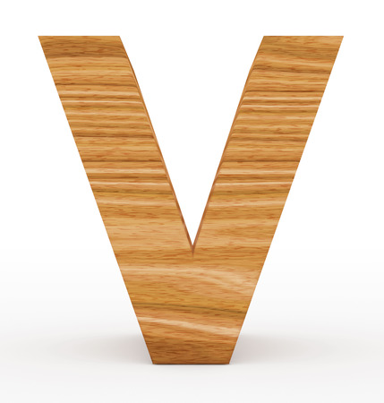 letter V 3d wooden isolated on white - 3d renderingの写真素材