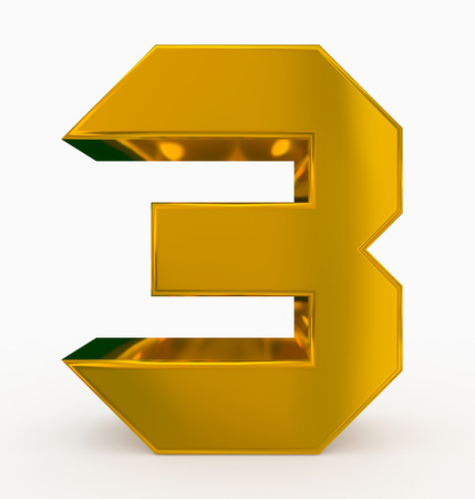 number 3 3d cubic golden isolated on white - 3d renderingの写真素材